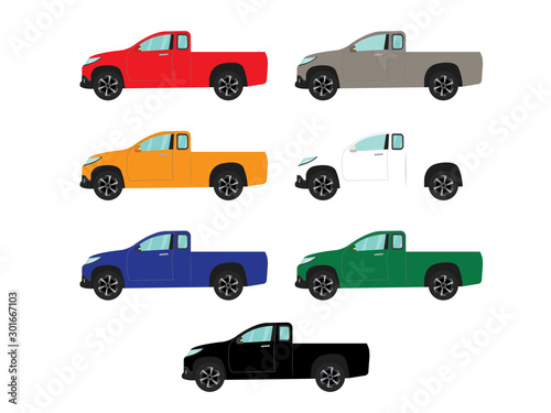 Set of  pick up truck car side view on white background,illustration vector