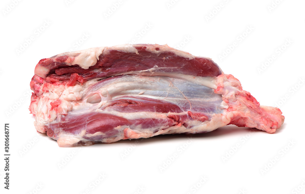 raw beef of leg on white background 