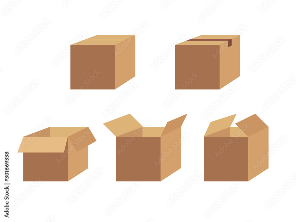Delivery packaging open and closed box with fragile signs. Vector illustration Delivery packaging open and closed box with fragile signs. Vector illustration