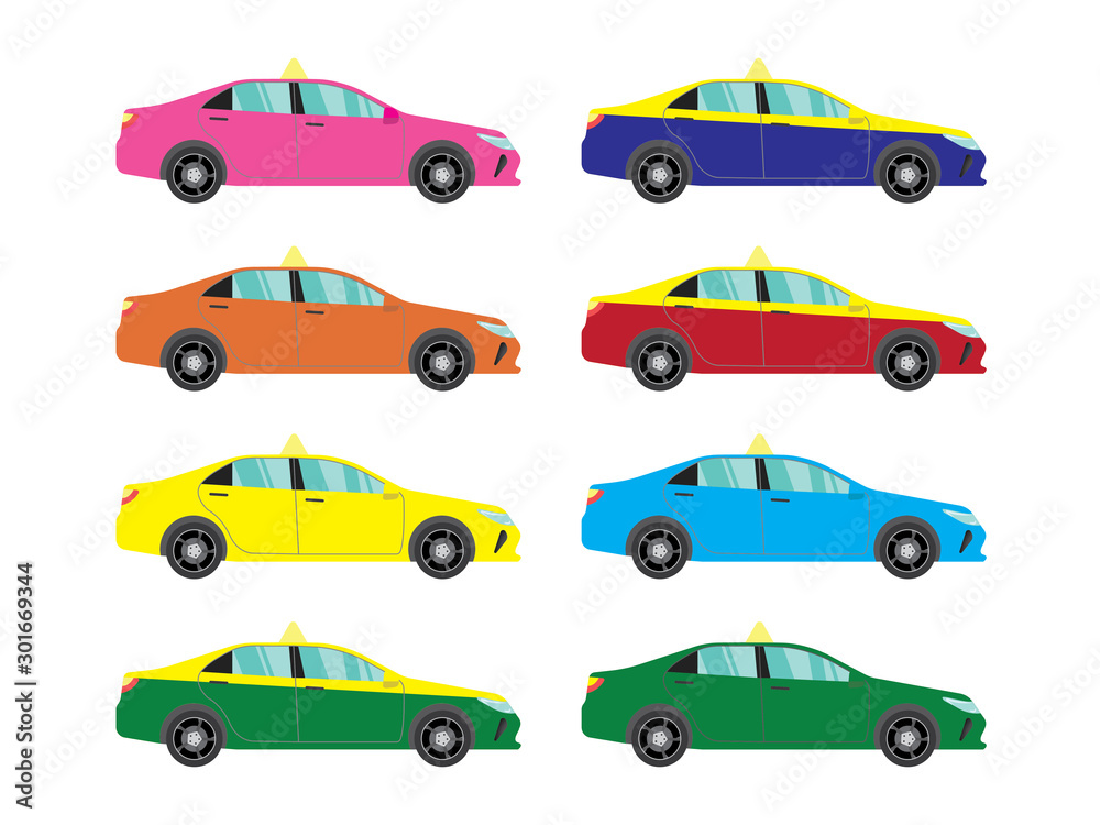 Set of taxi car side view on white background,illustration vector
