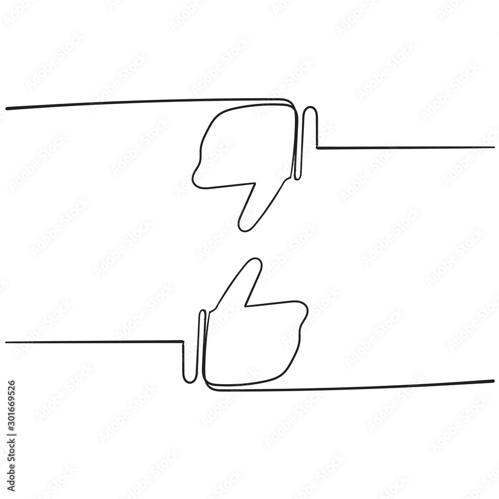 Like icon and dislike. Thumbs up and thumbs down. Black color. Modern concept. Simple doodle thin line design. Vector icons set isolated on white background Like icon and dislike. Thumbs up and thumbs down. Black color. Modern concept. Simple doodle thin line design. Vector icons set isolated on white background
