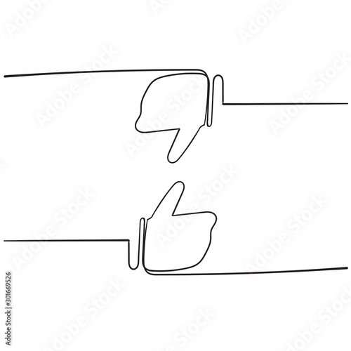 Like icon and dislike. Thumbs up and thumbs down. Black color. Modern concept. Simple doodle thin line design. Vector icons set isolated on white background