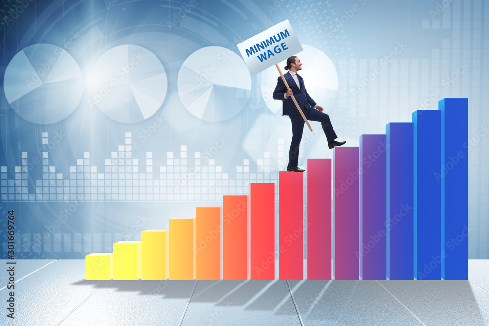 Concept of minimum wage with businessman Concept of minimum wage with businessman