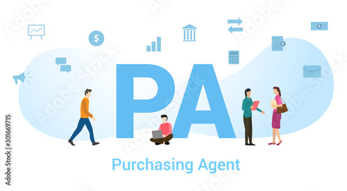 pa purchasing agent concept with big word or text and team people with modern flat style - vector