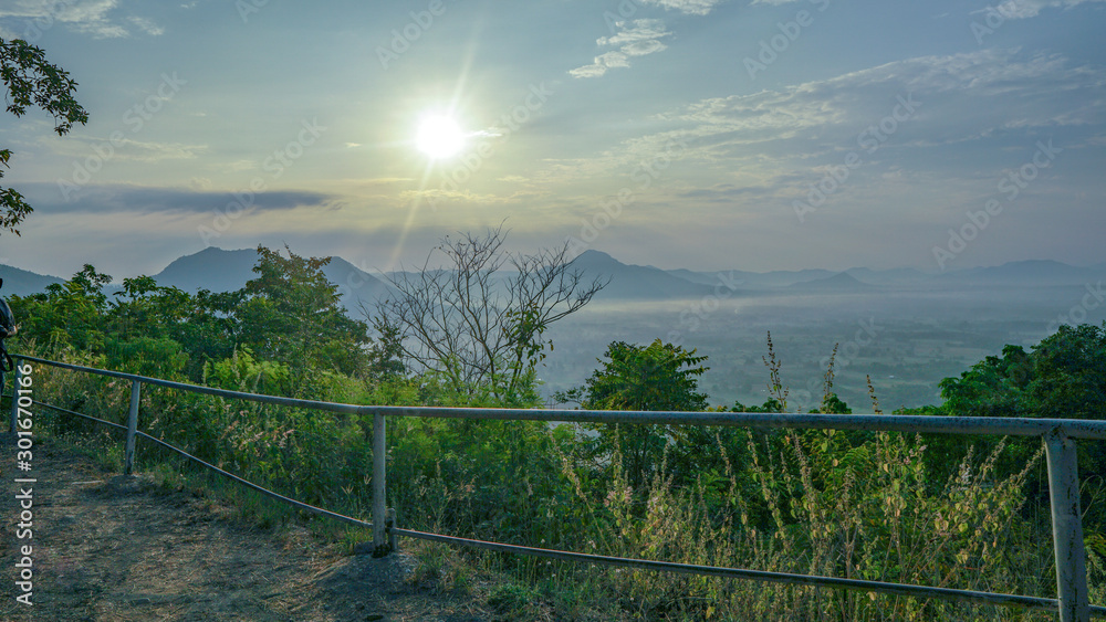 View of landscape with morning sunrise at Phu Thok Mountain, Chiang Khan, Loei Province, Thailand View of landscape with morning sunrise at Phu Thok Mountain, Chiang Khan, Loei Province, Thailand