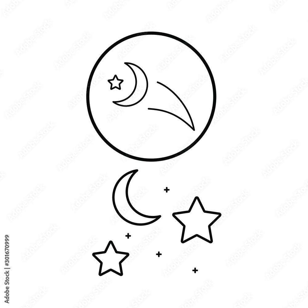 Obraz premium Icon set with stars and night sky stars and crescent on a white background
