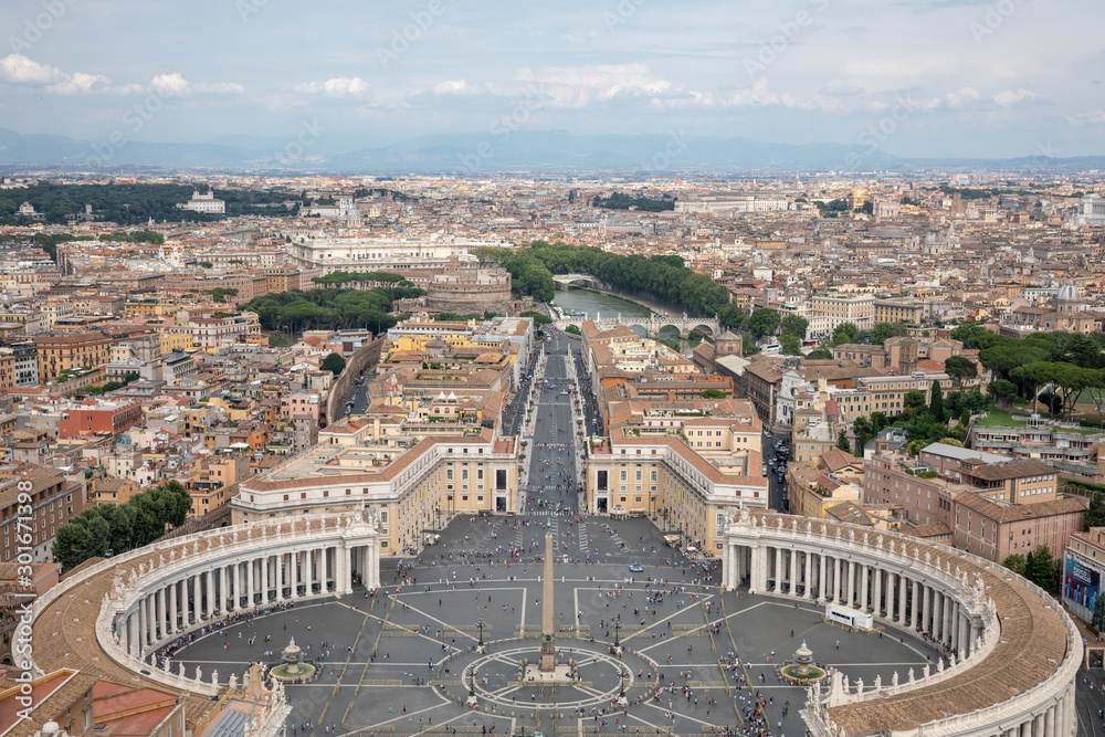 Panoramic view on the St. Peter's square and city of Rome