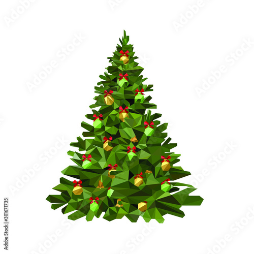 Polygonal Lowpoly Art of Chriistmas Tree In White Background
