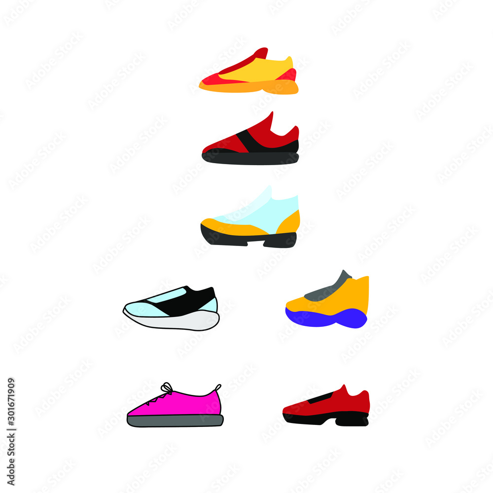 Set of colored icons with sneakers Set of colored icons with sneakers