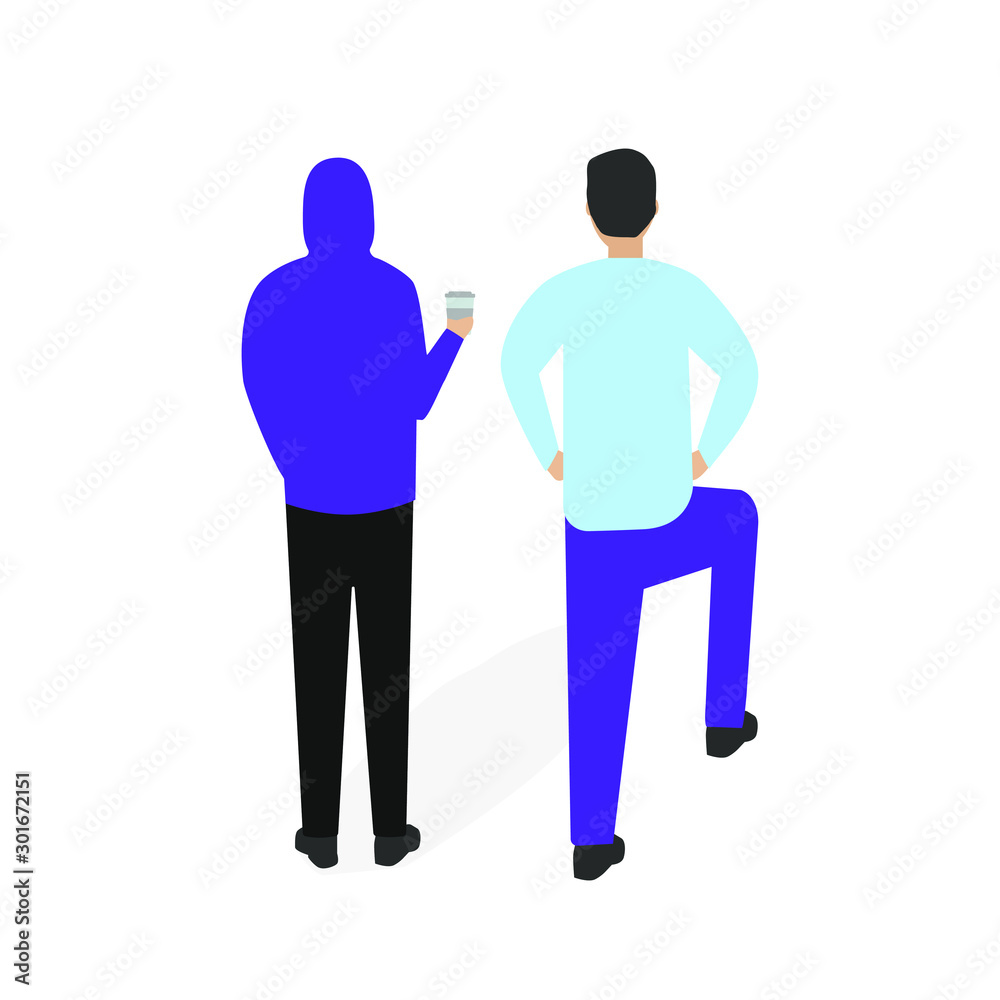 Set of flat cartoon characters isolated with two people chatting view from the back Set of flat cartoon characters isolated with two people chatting view from the back