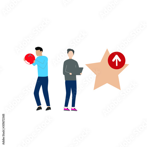 Set of flat cartoon characters isolated with man and ball, man and star favorites