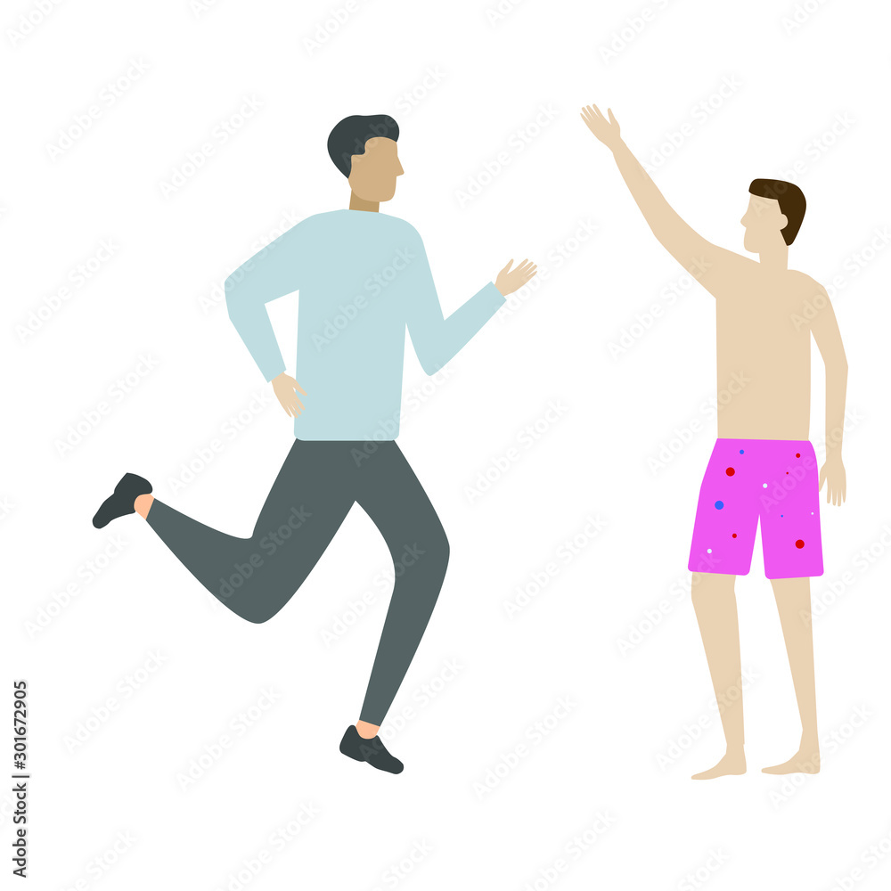 Fototapeta premium Set of flat cartoon character with man runs, man in underpants