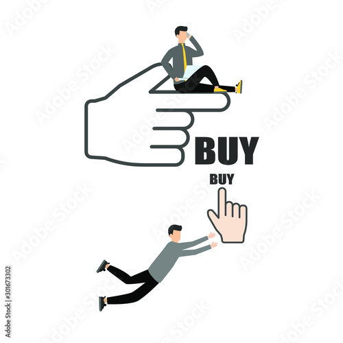 Set of flat cartoon character with man and pointer, man and buy sign