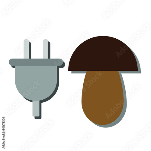 Set of colored icons with fork for marking and mushroom