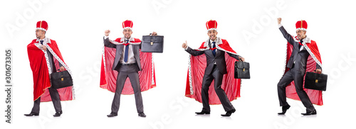 Businessman playing king isolated on white