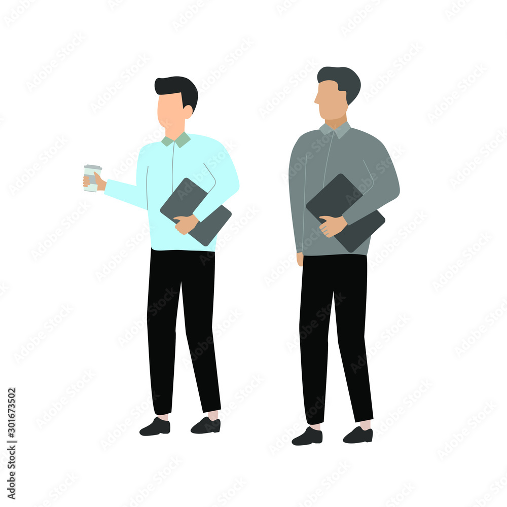 Set of flat cartoon character with two people with tablets