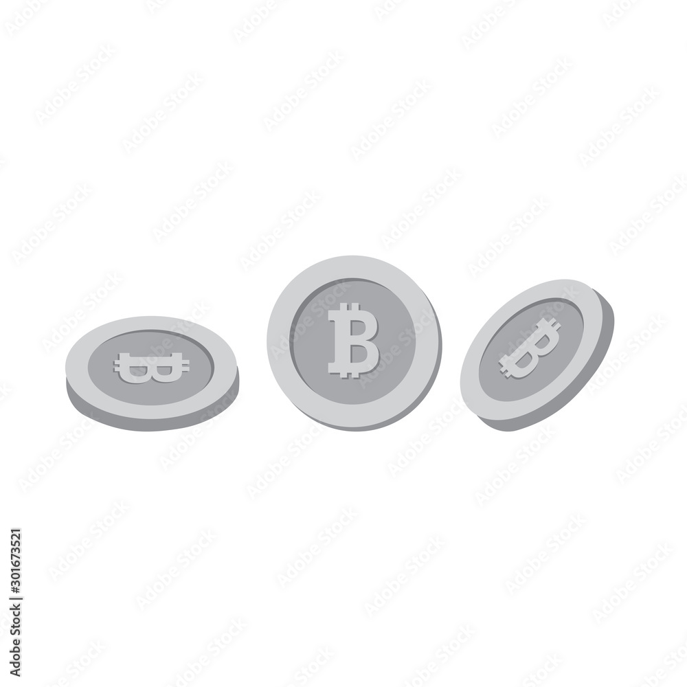 Silver coins with bitcoin sign isolated on a white background Silver coins with bitcoin sign isolated on a white background