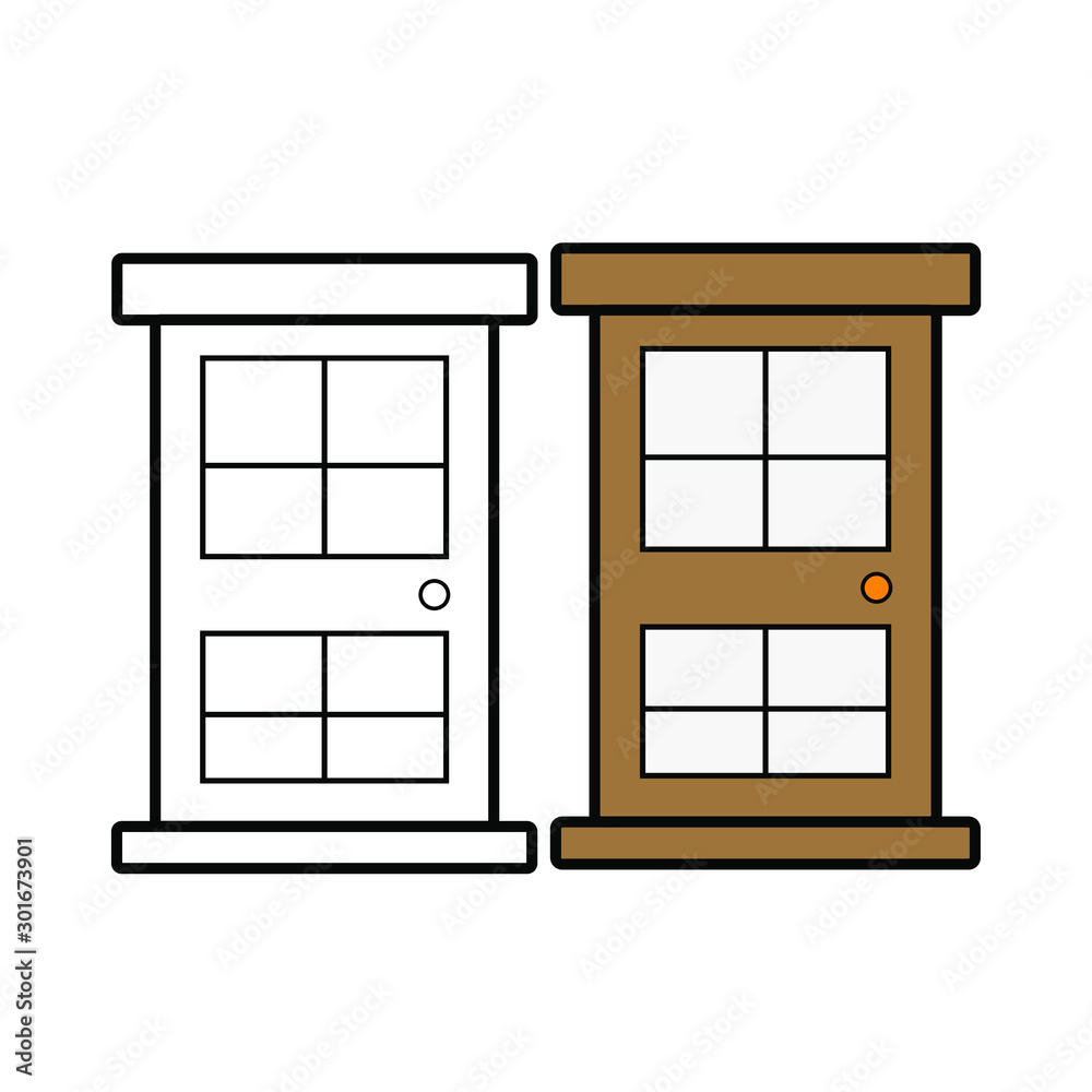 Set of simple icons with entrance door with handle Set of simple icons with entrance door with handle