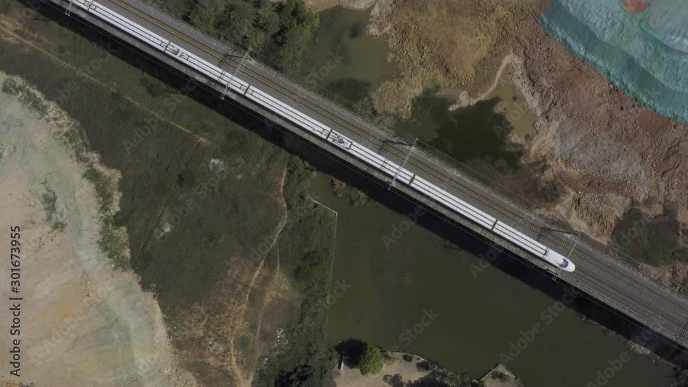 China's high-speed train driving on the rails top view