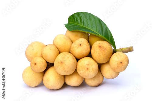 Lansium Demesticum {known as  southern langsart fruits ,Langsat or Longkong ) isolated  on  white. photo