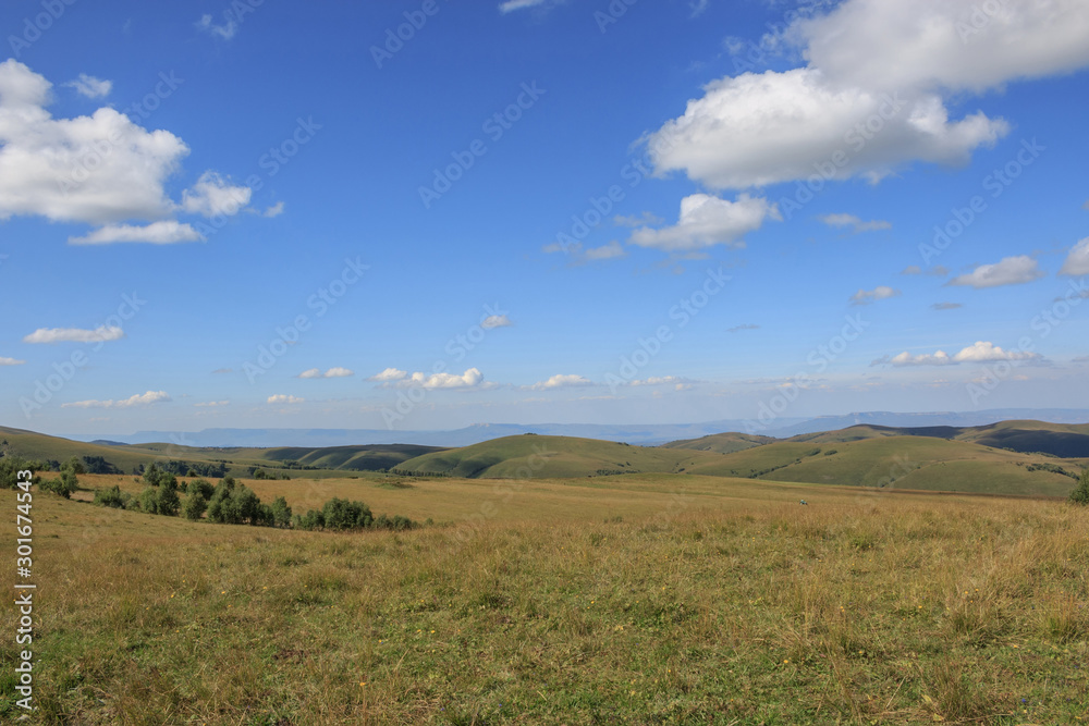 Closeup view mountains and valley scenes in national park Dombai, Caucasus