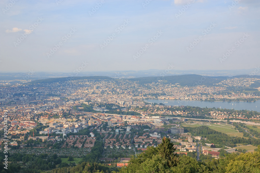 Panorama view of historic Zurich city center with lake, canton of Zurich
