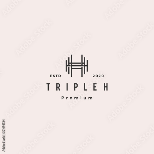 triple h monogram hhh letter hipster retro vintage lettermark logo for branding or t shirt design