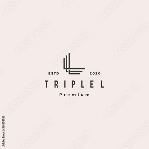 triple L monogram LLL letter hipster retro vintage lettermark logo for branding or t shirt design