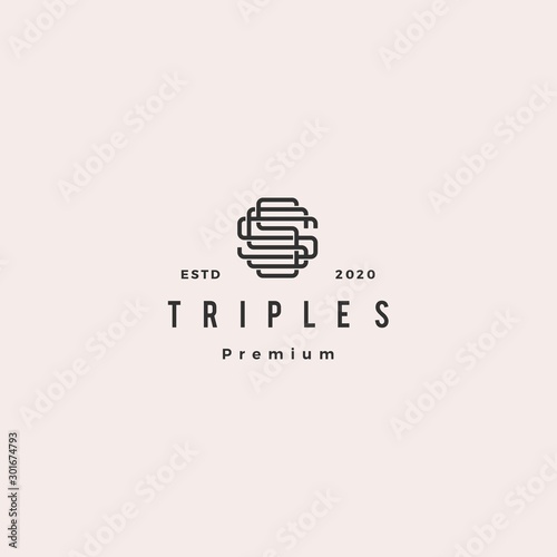 triple s monogram sss letter hipster retro vintage lettermark logo for branding or t shirt design