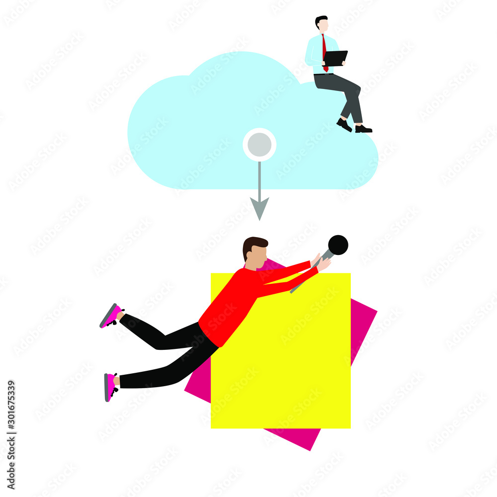 Set of flat cartoon character isolated with man and cloud, man and paper notes Set of flat cartoon character isolated with man and cloud, man and paper notes