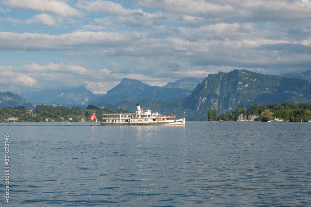 Panorama of Lucerne lake and mountains scene in Lucerne, Switzerland