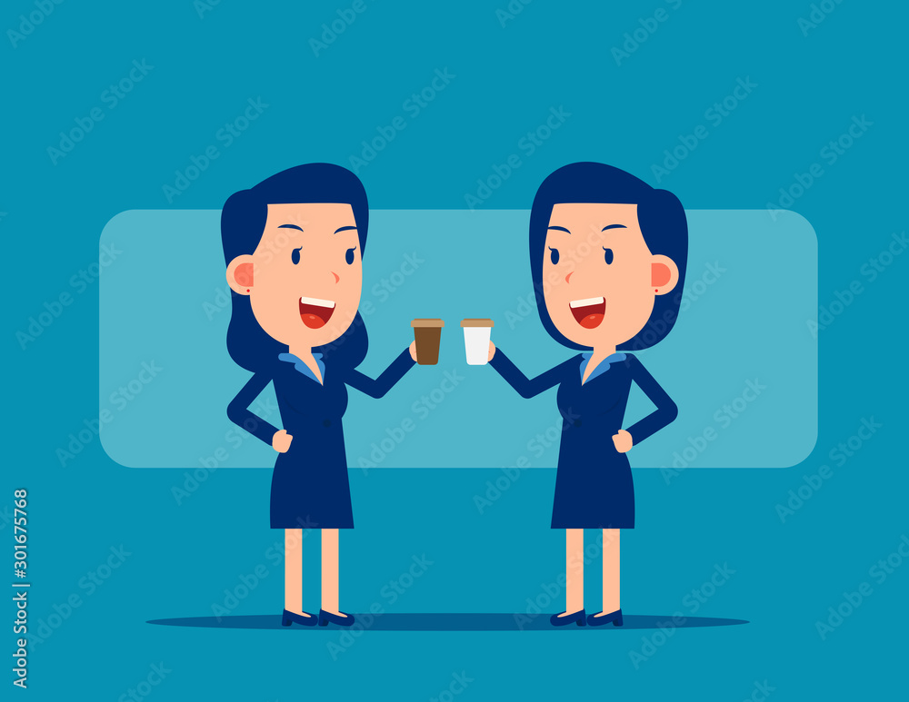Break at work time. Office workers concept. Cute business flat cartoon vector design. Break at work time. Office workers concept. Cute business flat cartoon vector design.