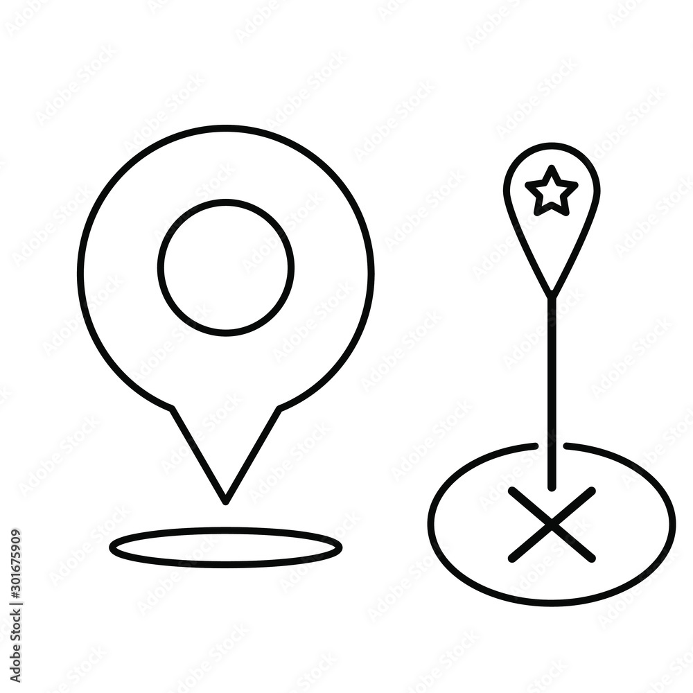 Set of simple icons with geo location sign, map label. Set of simple icons with geo location sign, map label.