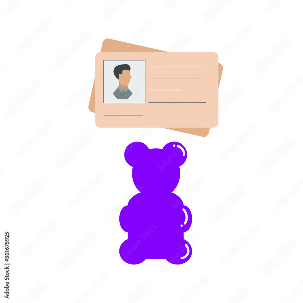 Set of simple icons with person and Id card and marmalade bear Set of simple icons with person and Id card and marmalade bear