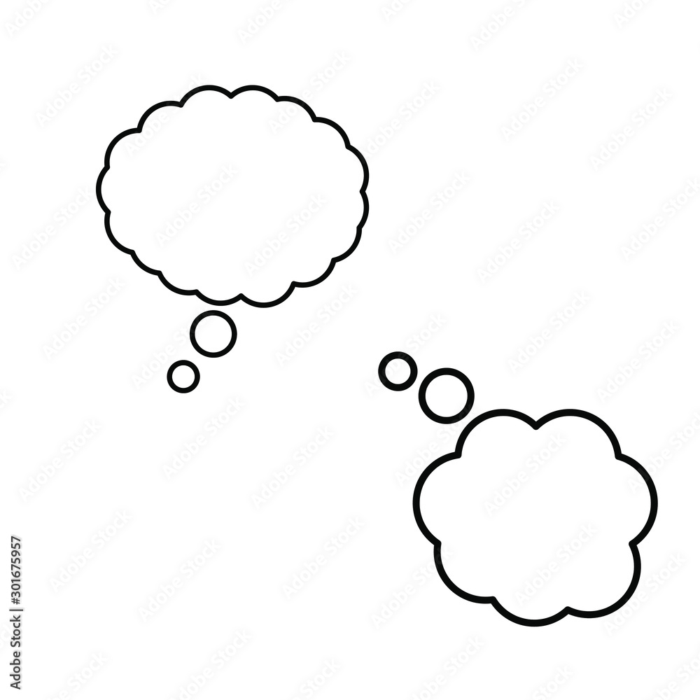 Set of simple icons with speech bubble, dialog box, thoughts on a white background. Set of simple icons with speech bubble, dialog box, thoughts on a white background.