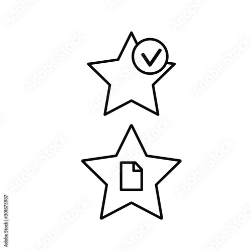 Set of simple icons with star with checkmark and selected document