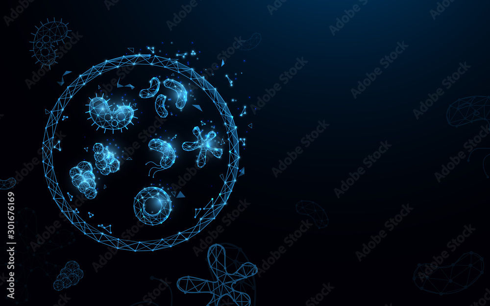 Bacteria and germs virus form lines, triangles and particle style design. Illustration vector