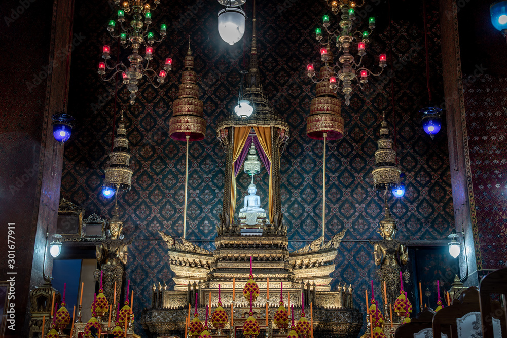Within the church of Wat Theptidaram Temple, A beautiful bronze sculpture of Buddha situated in Wat Theptidaram main hall.