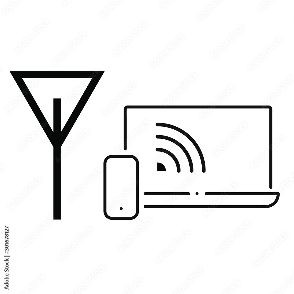 Set of simple icons with cellular signal and laptop