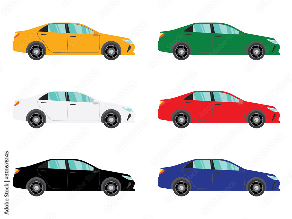 Set of sedan car side view on white background,illustration vector