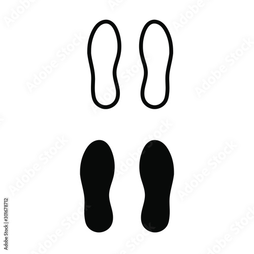 Set of simple icons with a footprint from the sole black and white