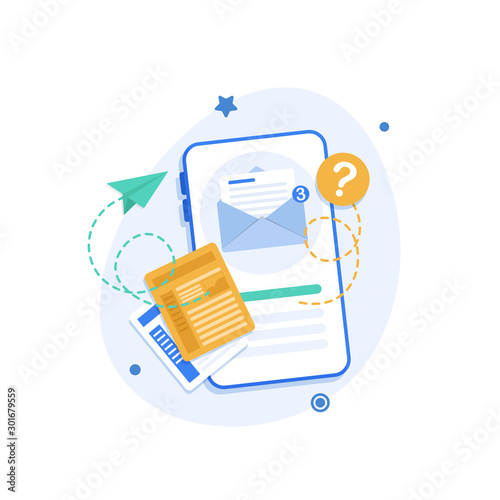 Smartphone and emailing,New message on the smartphone screen
