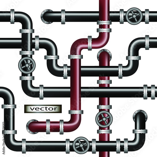 Vector seamless illustration of water pipes, sewer networks interlacing of pipes with valves to block water