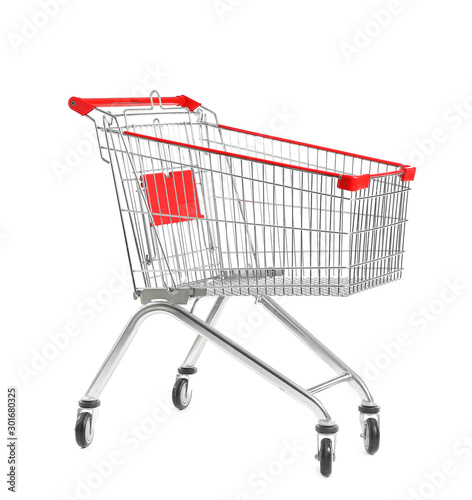 Foto Empty shopping cart on white background
