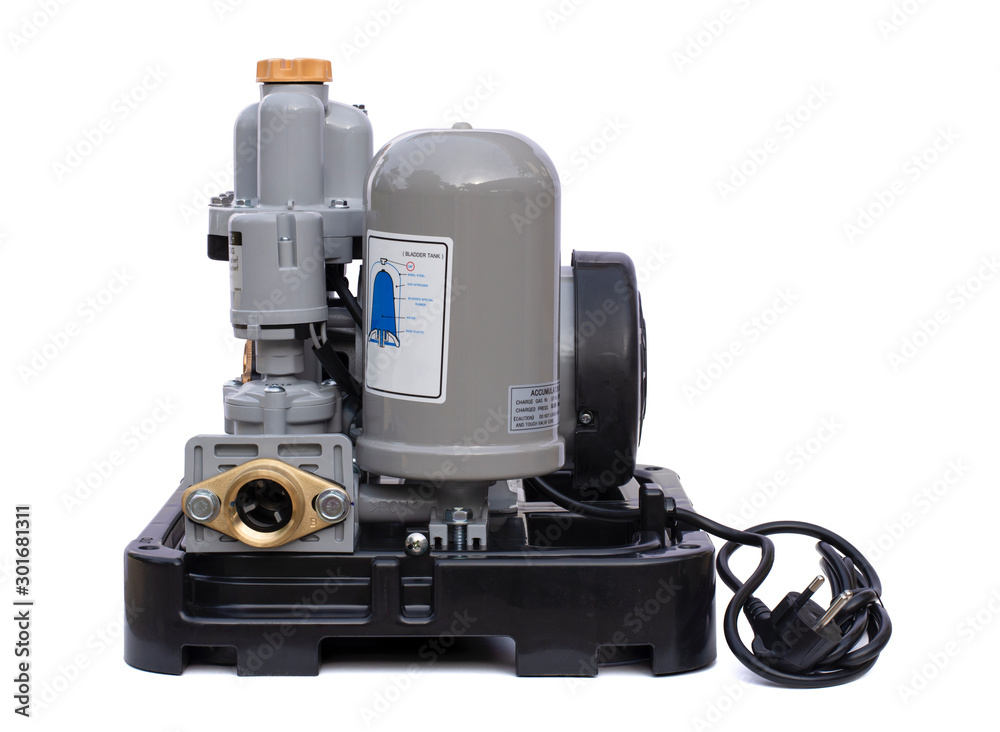 Industrial electric water motor pump centrifugal machine isolated on white background with clipping path. side view Industrial electric water motor pump centrifugal machine isolated on white background with clipping path. side view