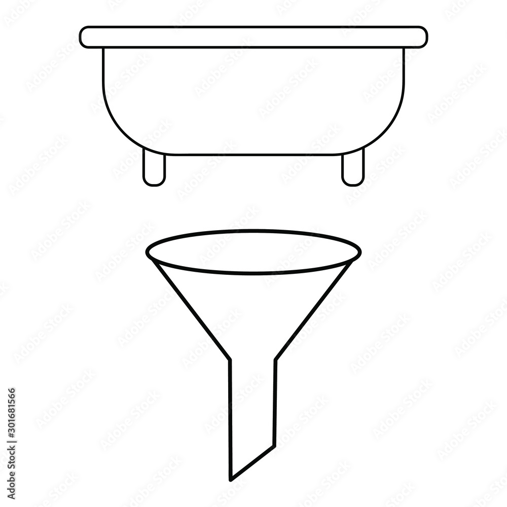 Set of simple icons with bathroom and food funnel.