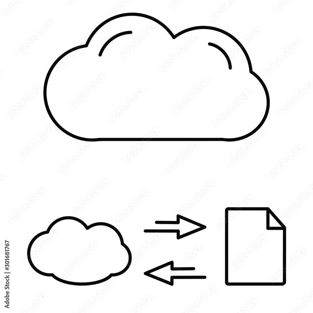 Set of simple icons with cloud and file transfer. Set of simple icons with cloud and file transfer.