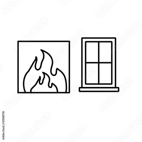 Set of simple icons with flame and window sill