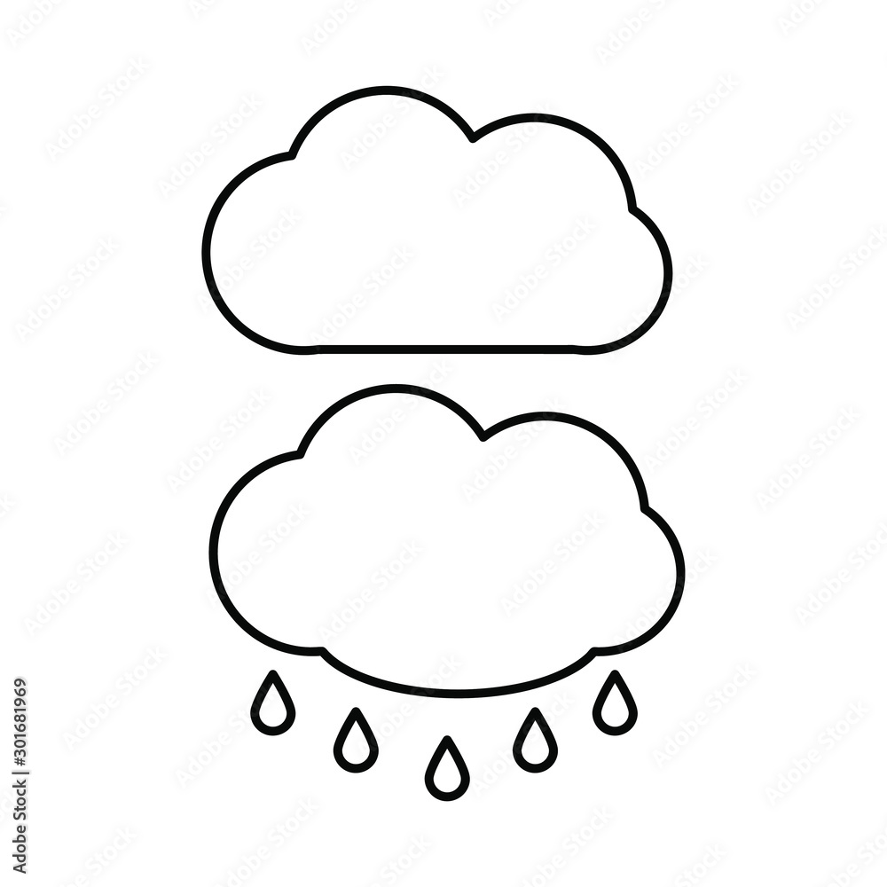 Set of simple icons with cloud and cloud with rain