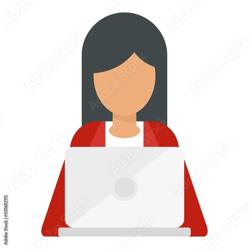 Woman with laptop icon. Flat illustration of woman with laptop vector icon for web design